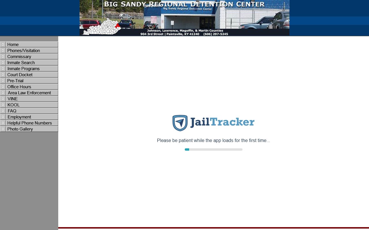 Lawrence County inmate population JailTracker frame for Big Sandy Regional Detention Center