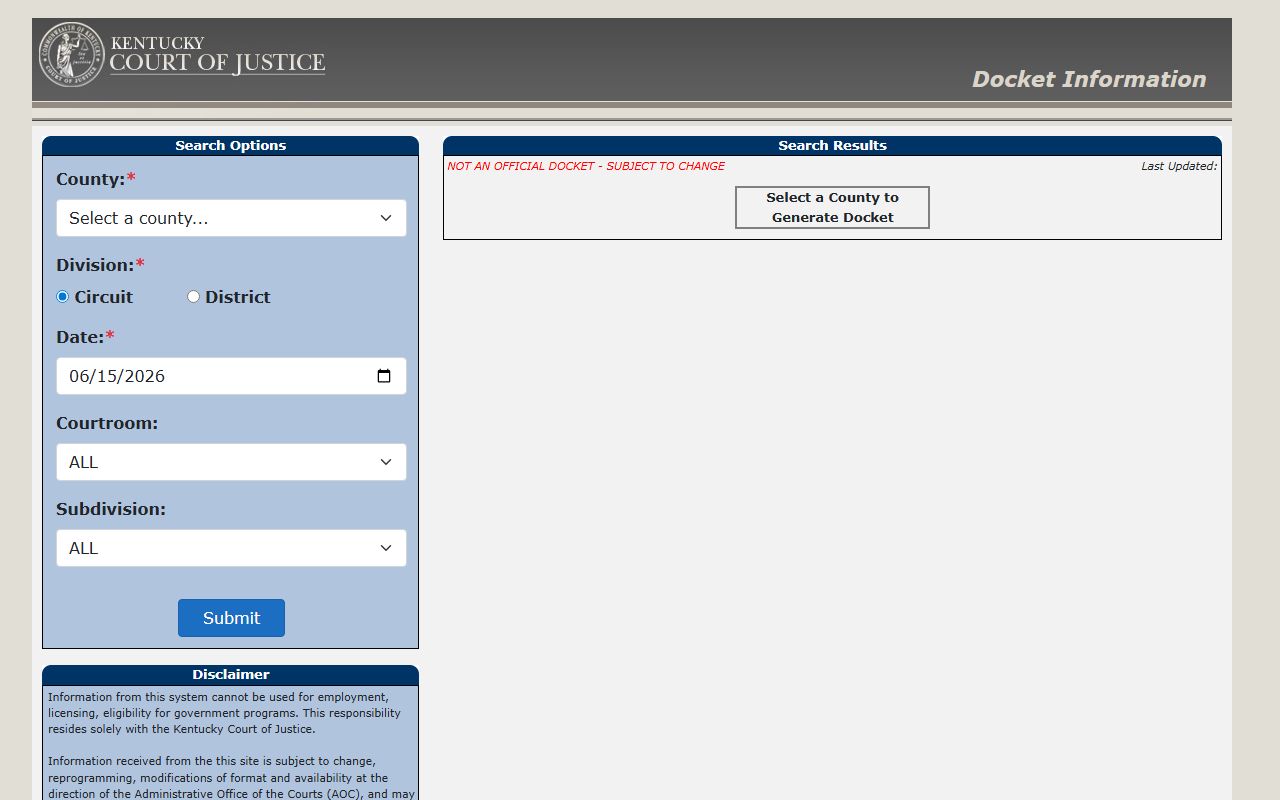 Lawrence County court records after jail arrest docket search fields
