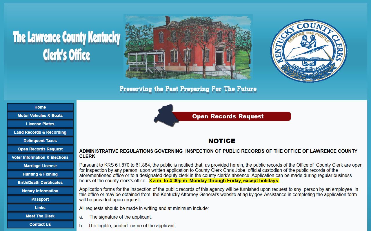 Lawrence County jail mugshots open records request rules
